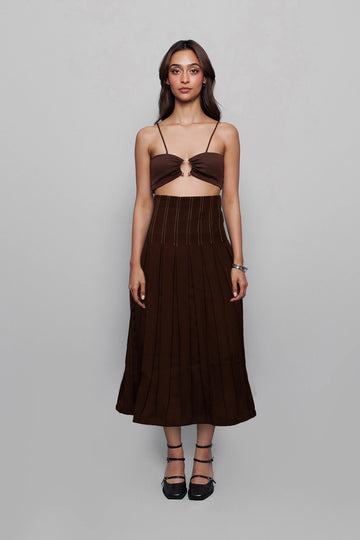 Cinched Corset Skirt Brown