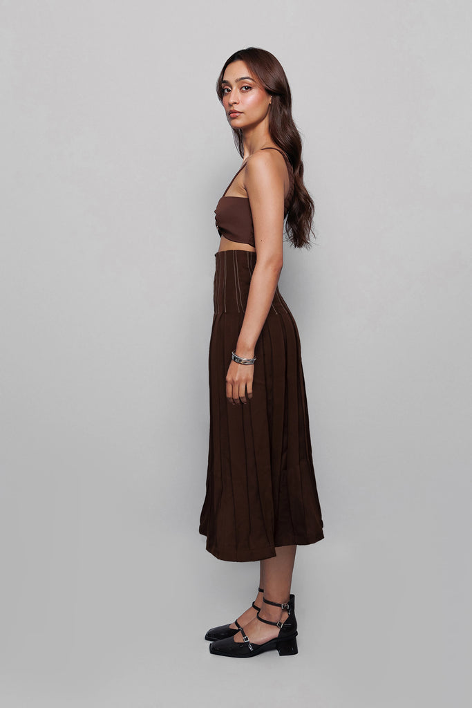 Cinched Corset Skirt Brown