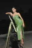 Matcha Shimmer Slit Dress
