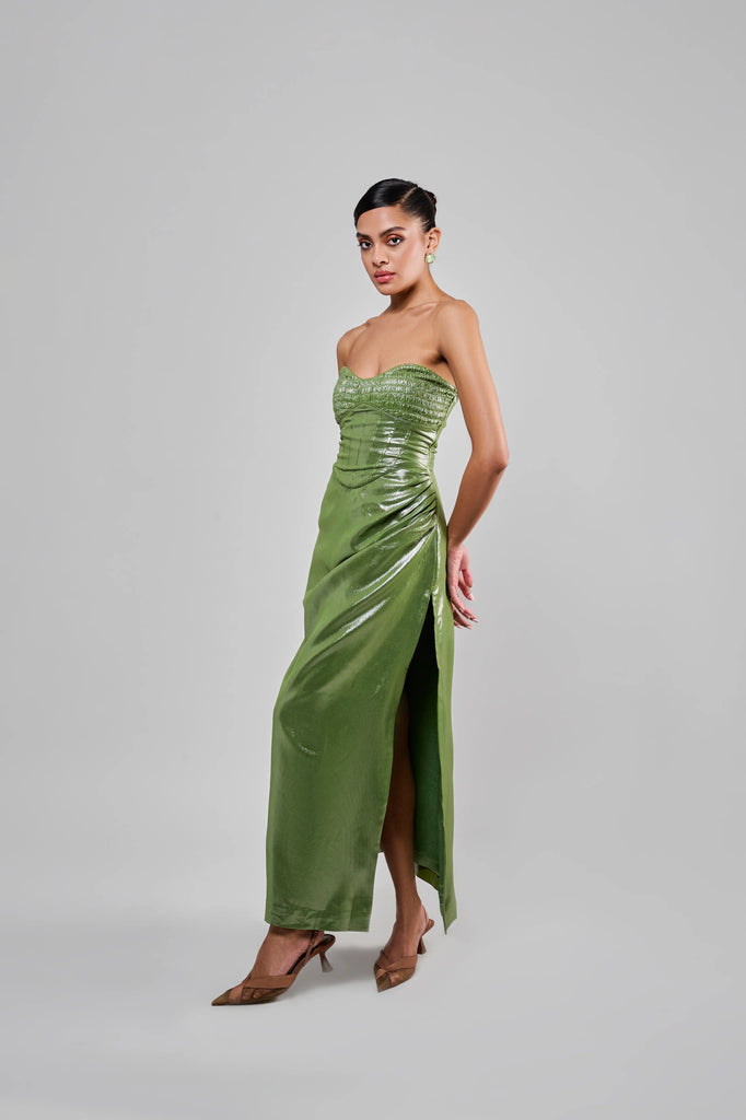Matcha Shimmer Slit Dress