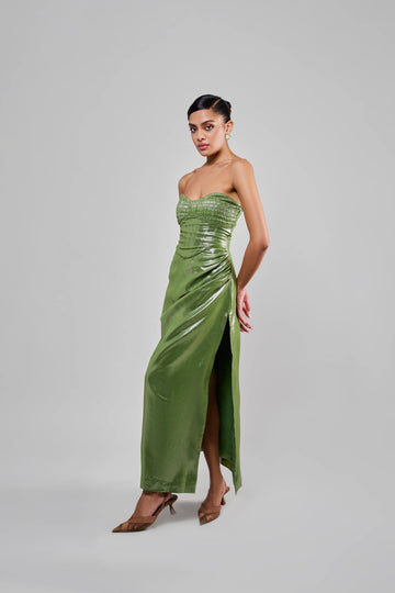 Matcha Shimmer Slit Dress