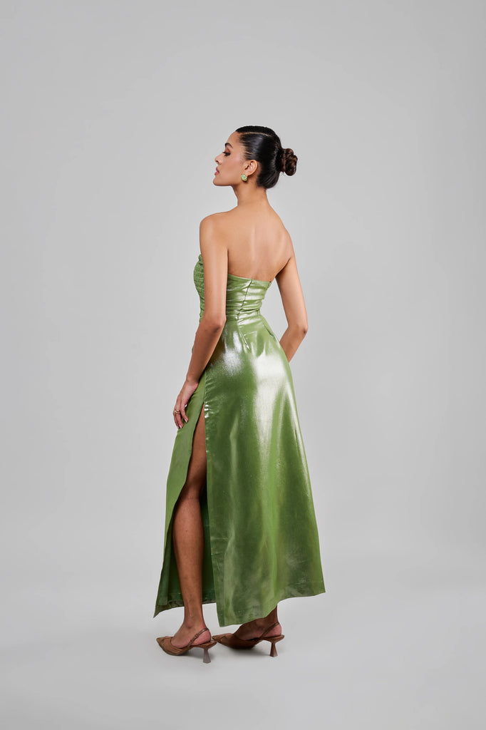 Matcha Shimmer Slit Dress