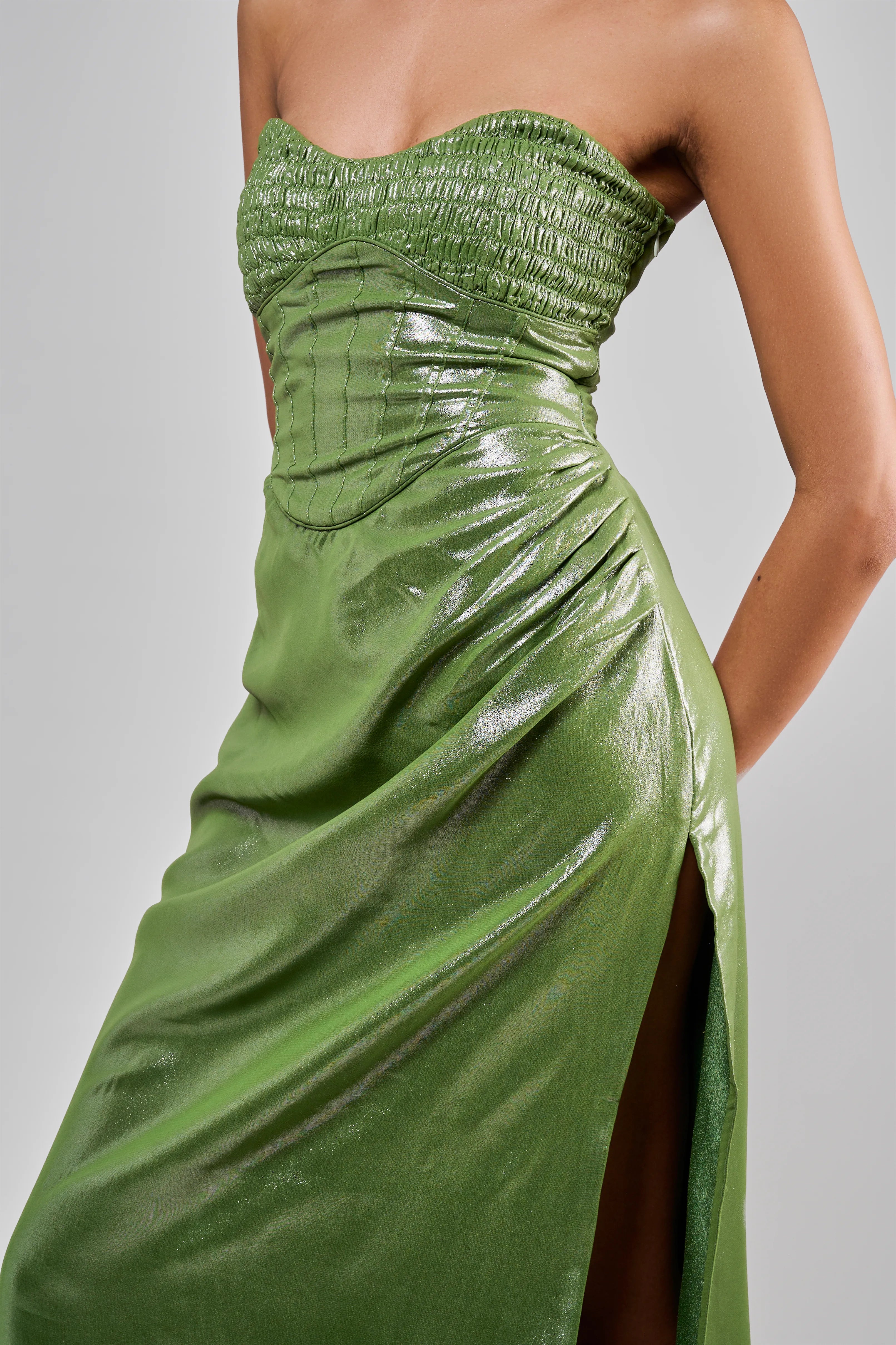 Matcha Shimmer Slit Dress