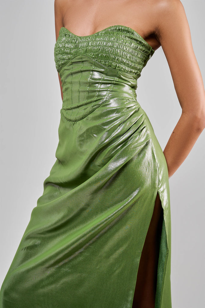 Matcha Shimmer Slit Dress