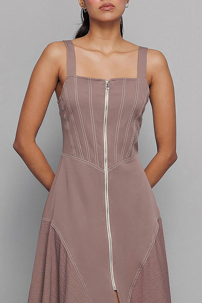 Grey Mocha Zip Dress