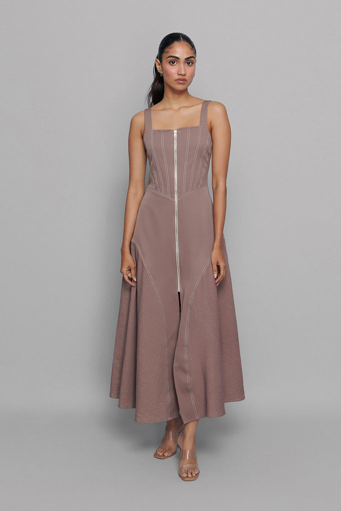 Grey Mocha Zip Dress