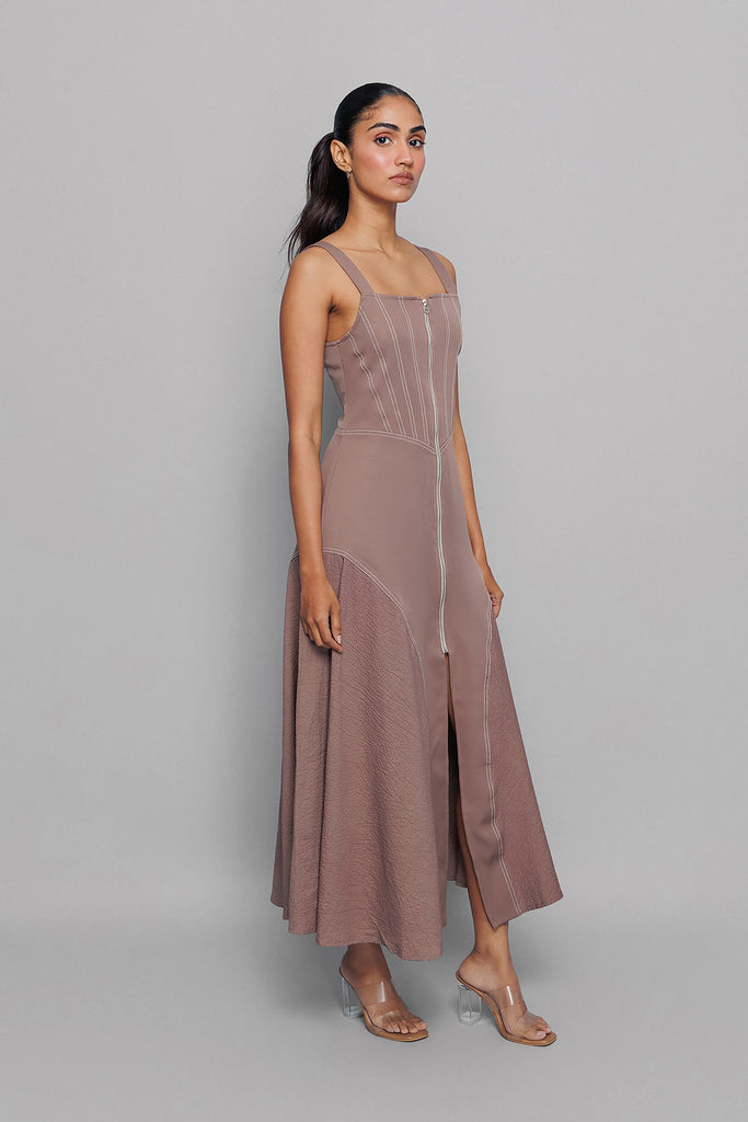 Grey Mocha Zip Dress