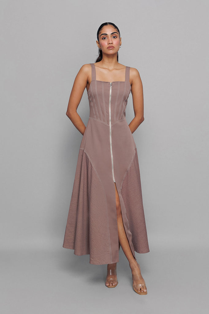 Grey Mocha Zip Dress